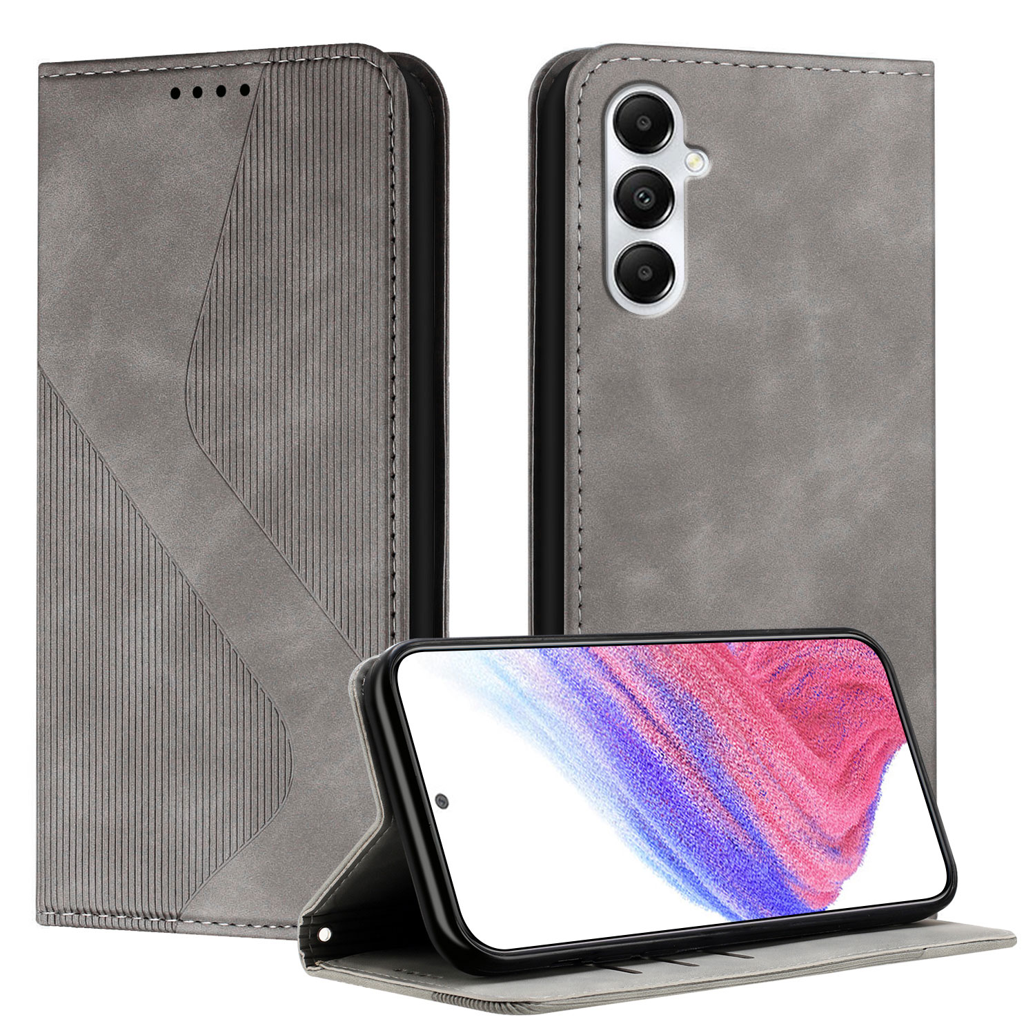 For Samsung Galaxy A05s 4G Phone Cover Skin-touch Feel Leather Wallet Case with Stand - Grey