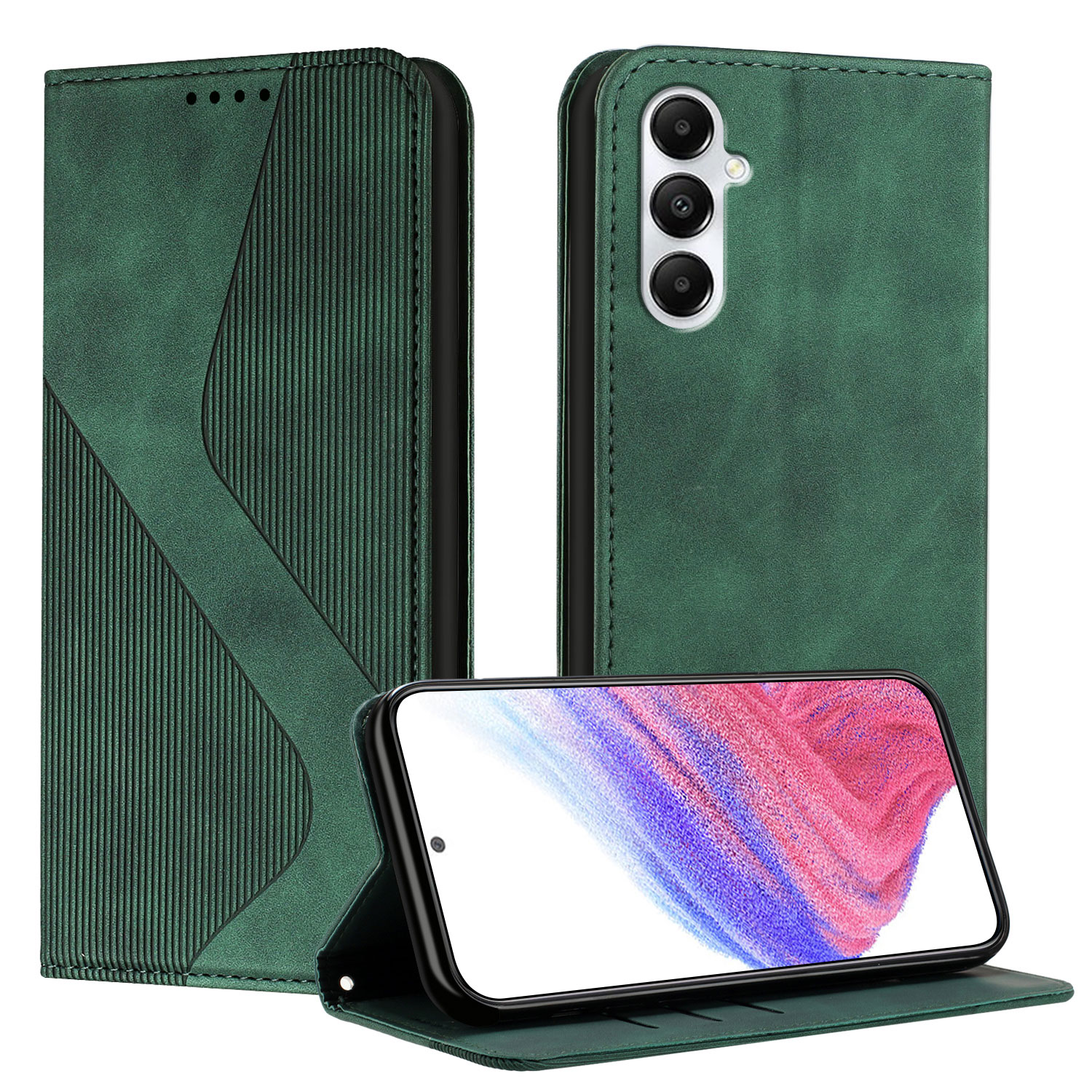 For Samsung Galaxy A05s 4G Phone Cover Skin-touch Feel Leather Wallet Case with Stand - Green