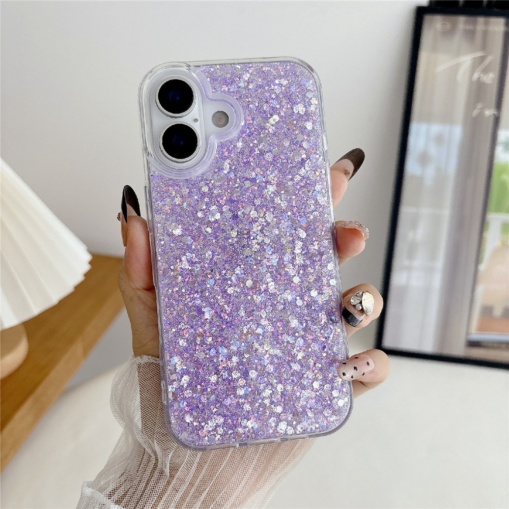For iPhone 17 Case TPU Drop Protection Epoxy Glittery Sequins Phone Cover - Purple