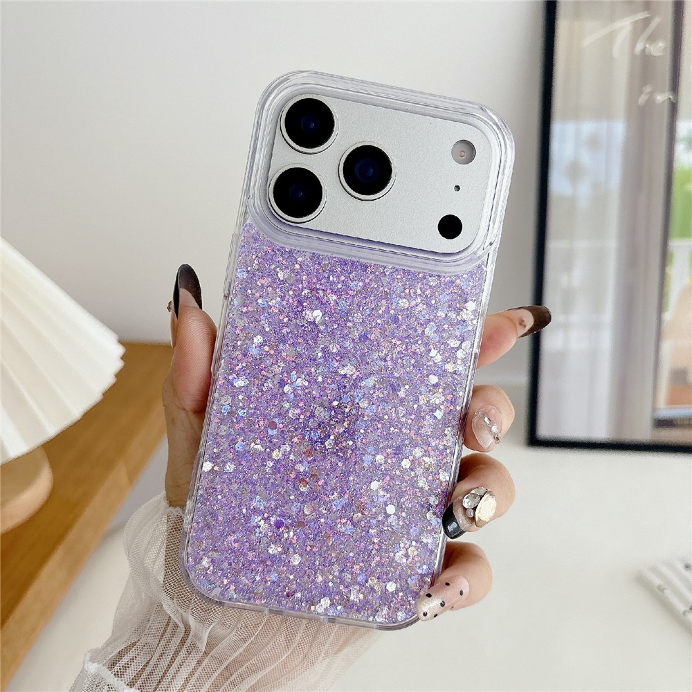 For iPhone 17 Pro Max Case TPU Drop Protection Epoxy Glittery Sequins Phone Cover - Purple
