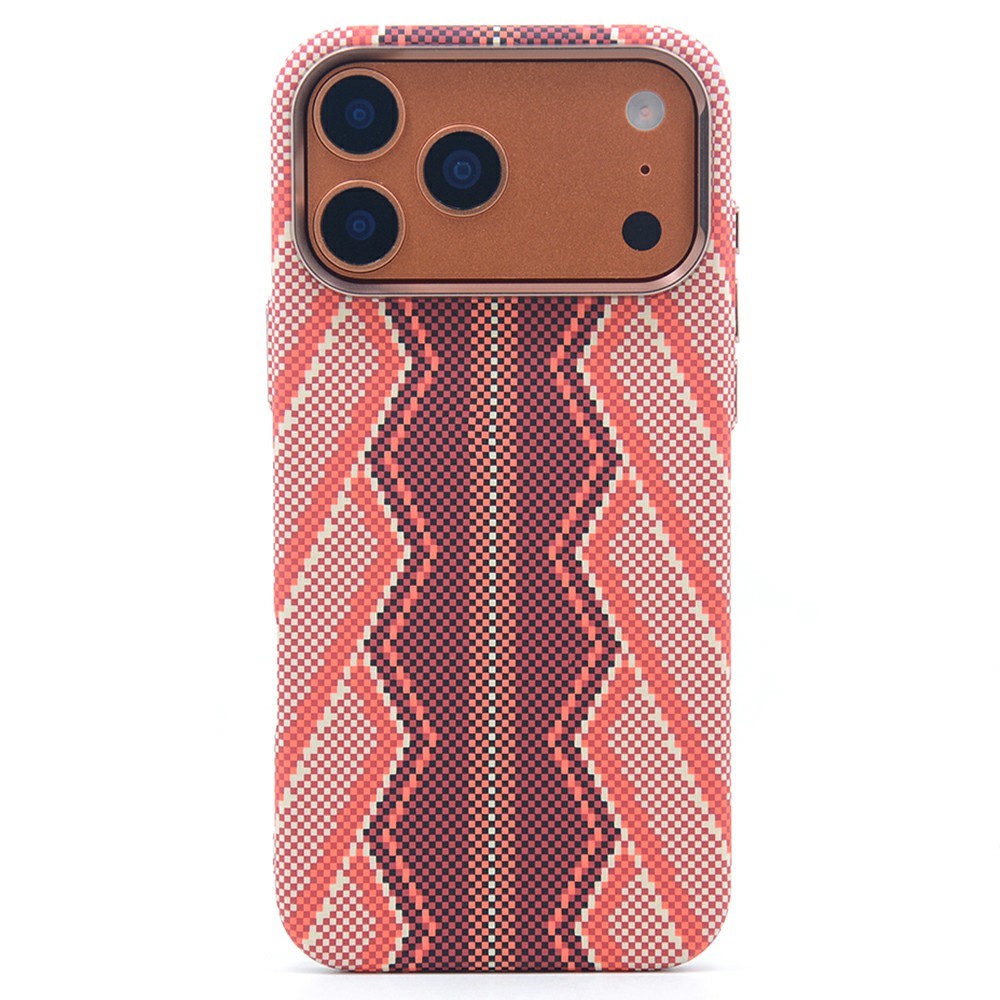 For iPhone 17 Pro Max Magnetic Case Carbon Fiber Texture Water Transfer PC Phone Cover - Red Snake