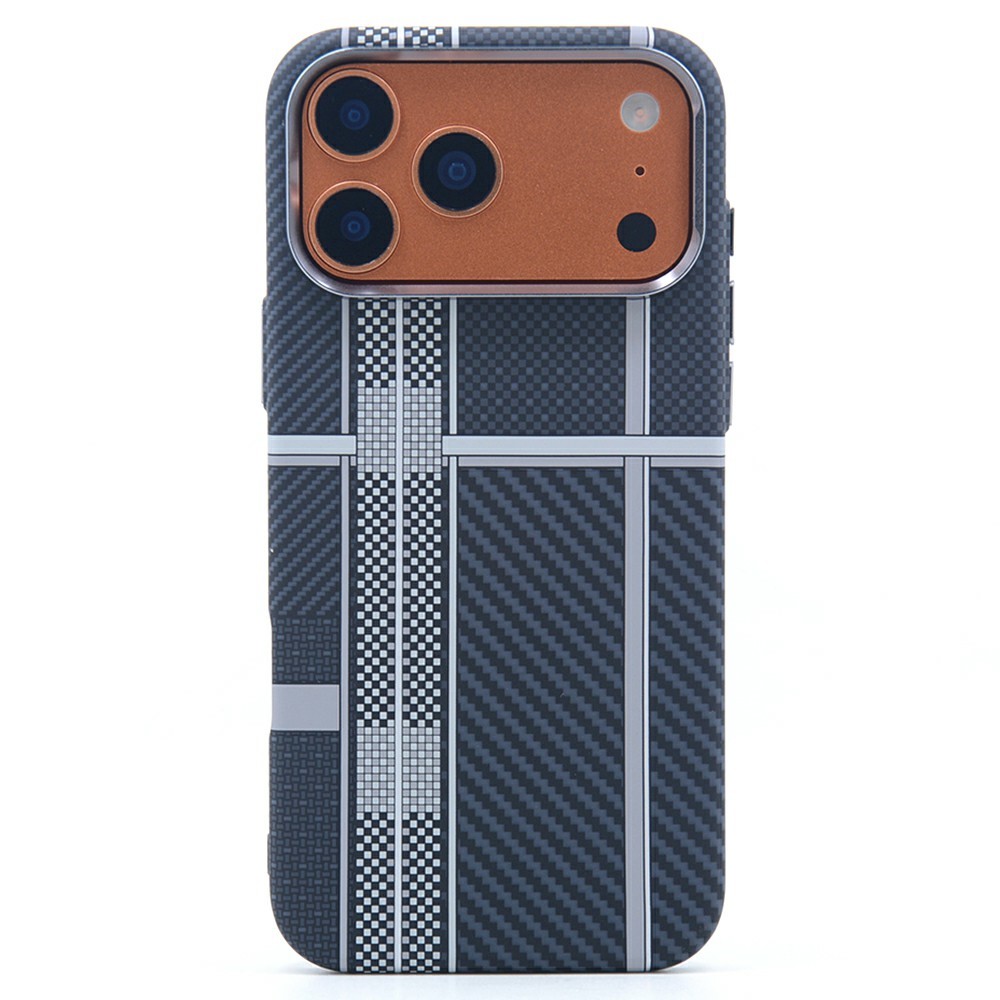 For iPhone 17 Pro Max Magnetic Case Carbon Fiber Texture Water Transfer PC Phone Cover - Cross Grey