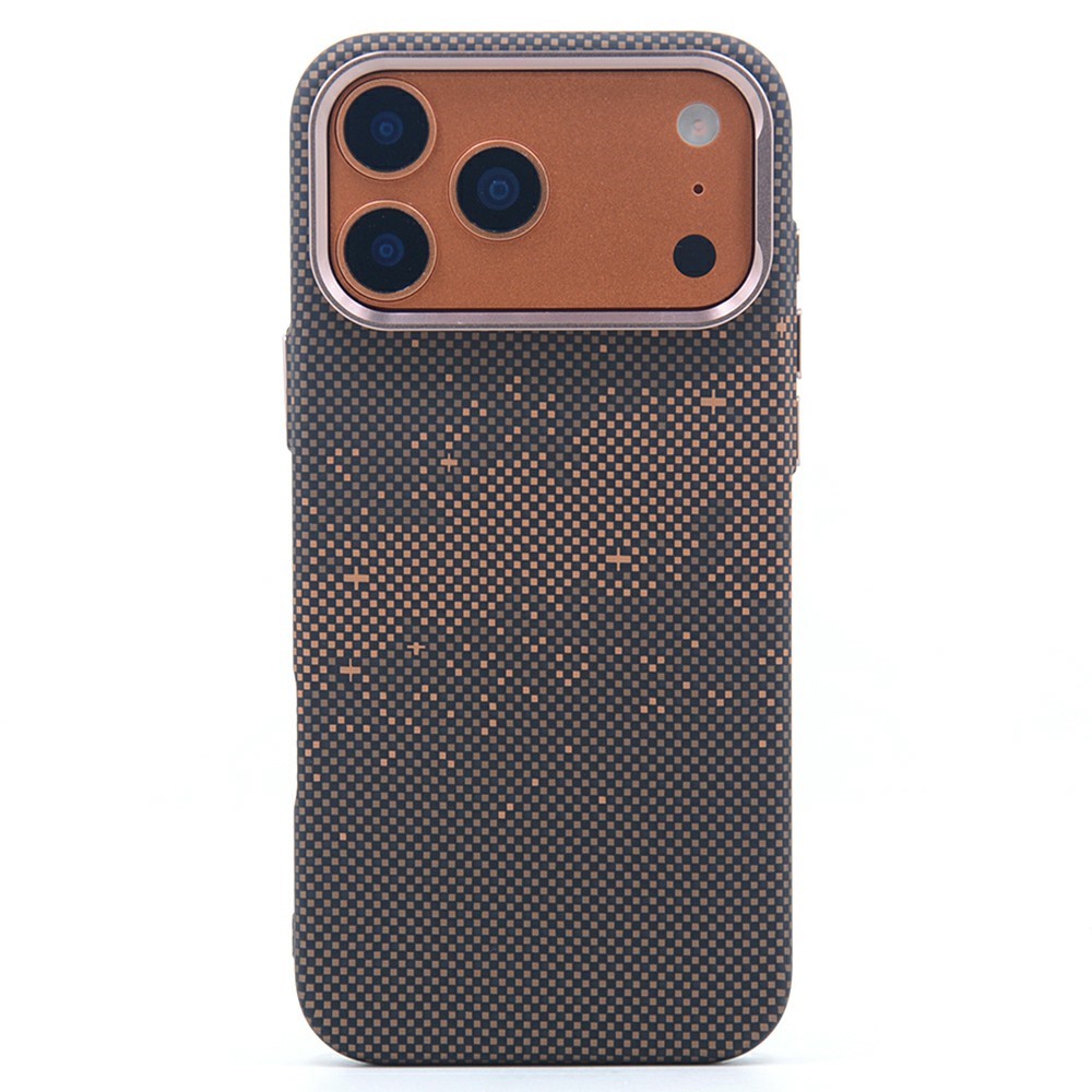 For iPhone 17 Pro Max Magnetic Case Carbon Fiber Texture Water Transfer PC Phone Cover - Golden Galaxy