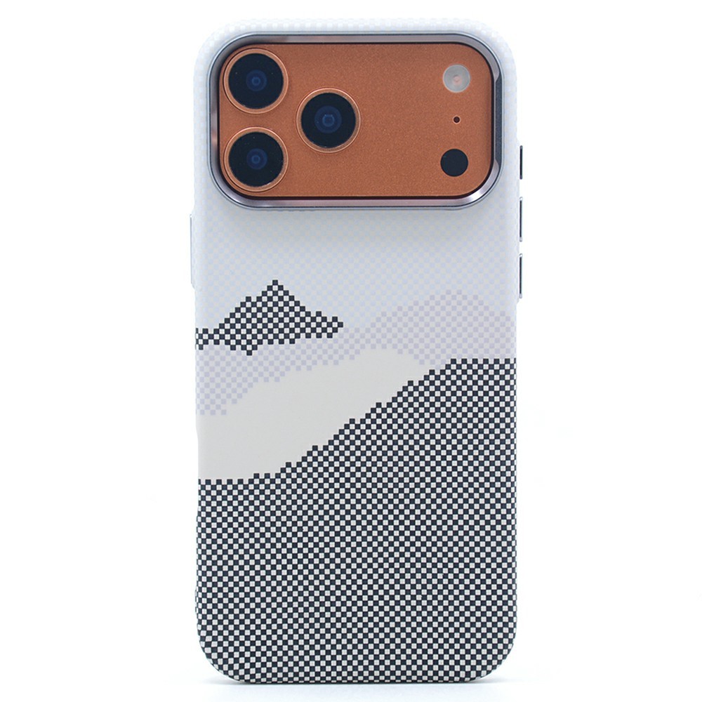 For iPhone 17 Pro Max Magnetic Case Carbon Fiber Texture Water Transfer PC Phone Cover - White Mountain
