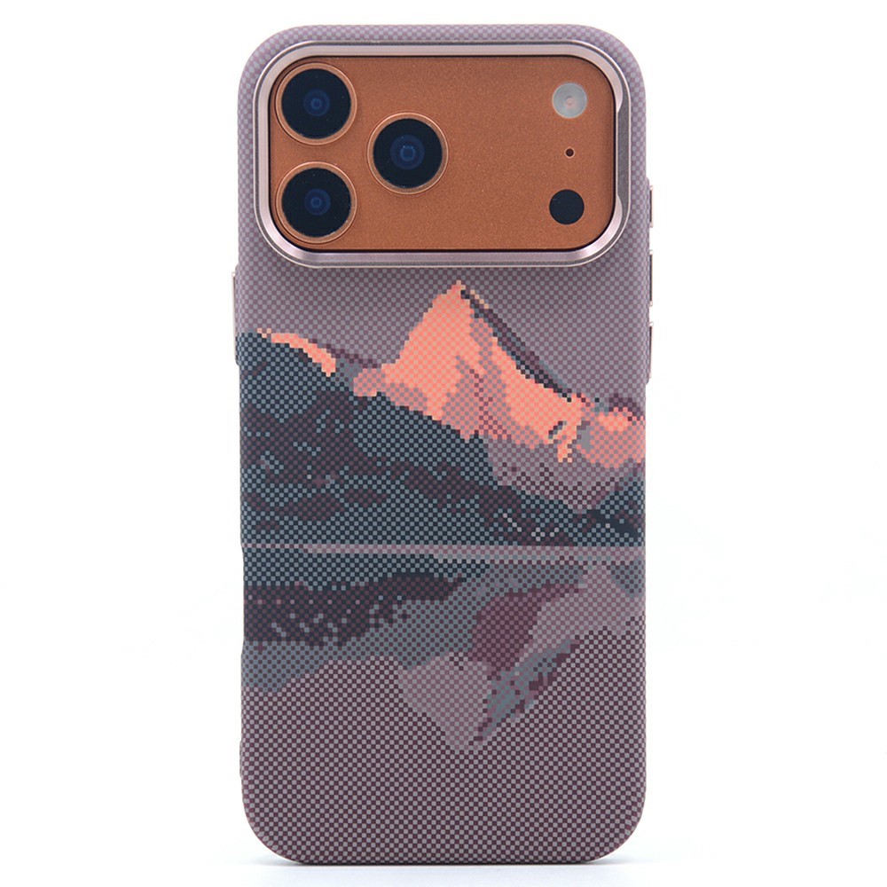 For iPhone 17 Pro Max Magnetic Case Carbon Fiber Texture Water Transfer PC Phone Cover - Golden Mountain