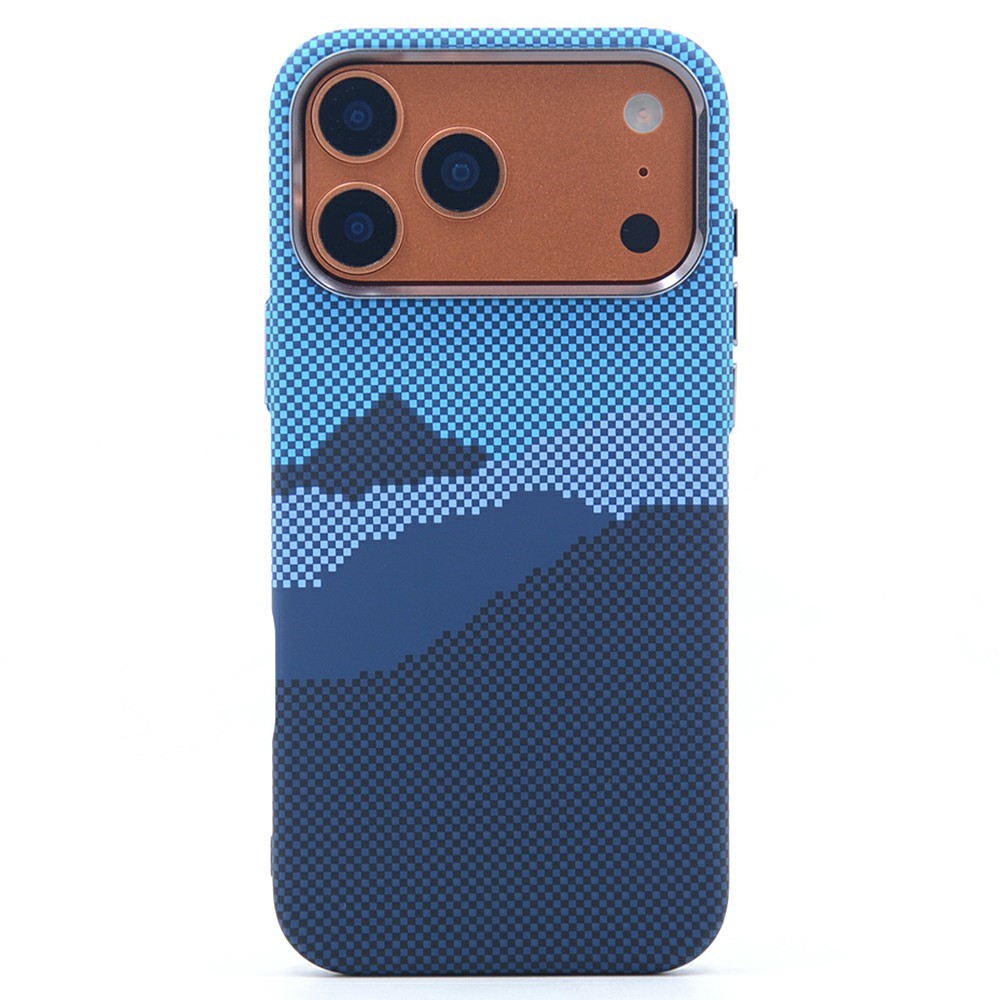 For iPhone 17 Pro Max Magnetic Case Carbon Fiber Texture Water Transfer PC Phone Cover - Blue Mountain
