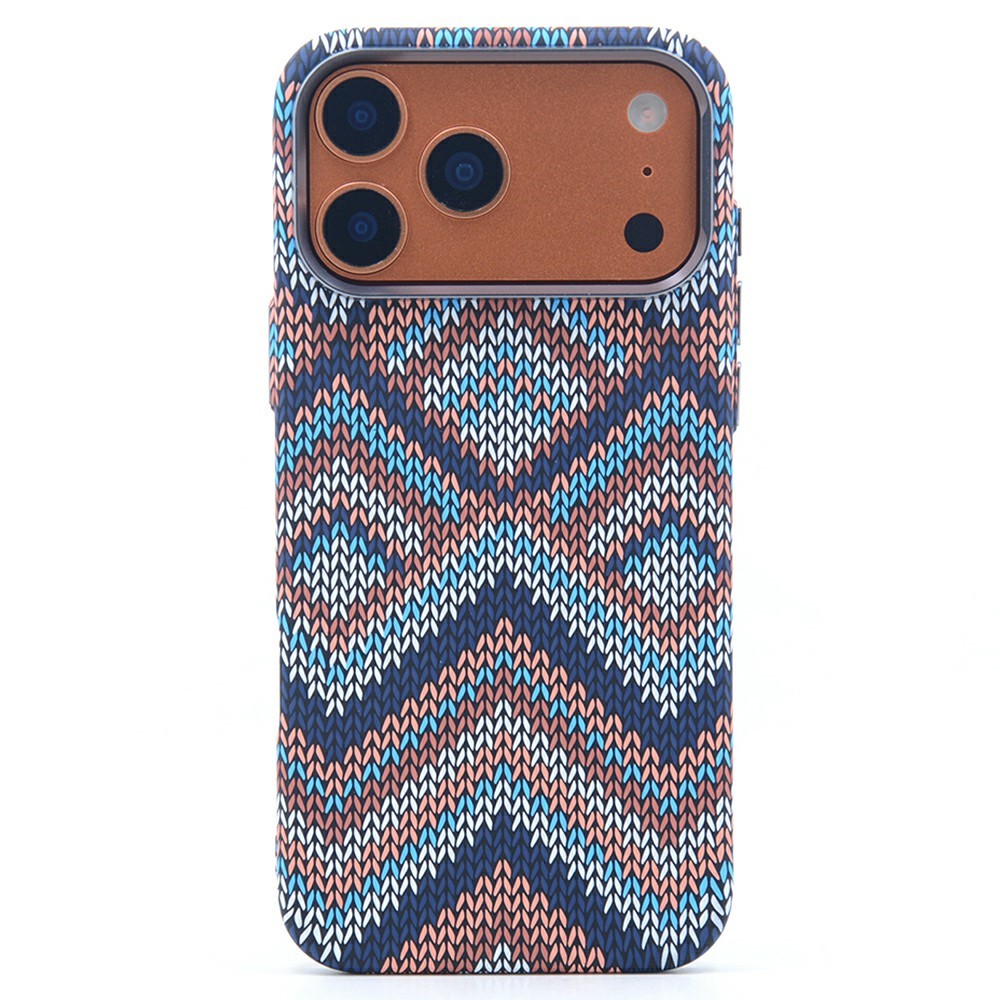 For iPhone 17 Pro Max Magnetic Case Carbon Fiber Texture Water Transfer PC Phone Cover - Santorini Blue