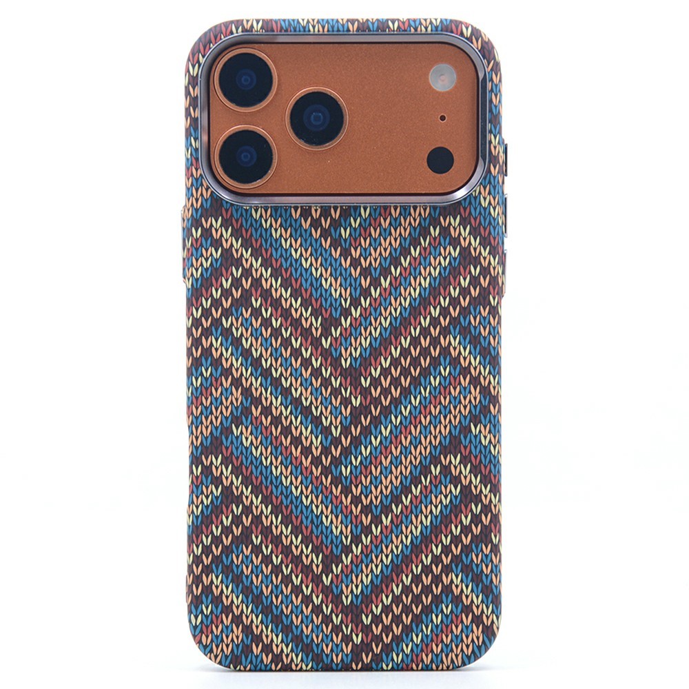 For iPhone 17 Pro Max Magnetic Case Carbon Fiber Texture Water Transfer PC Phone Cover - Bohemian Blue Brown