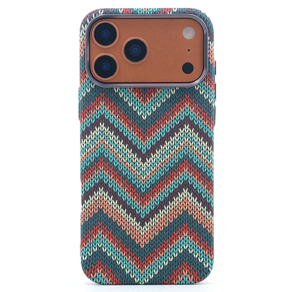 For iPhone 17 Pro Max Magnetic Case Carbon Fiber Texture Water Transfer PC Phone Cover - Bohemian Blue Green