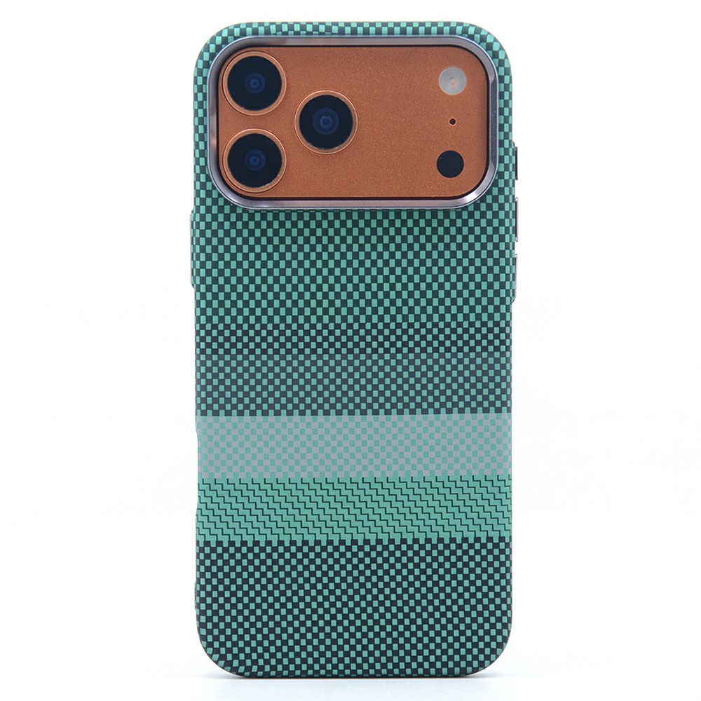 For iPhone 17 Pro Max Magnetic Case Carbon Fiber Texture Water Transfer PC Phone Cover - Emerald Green