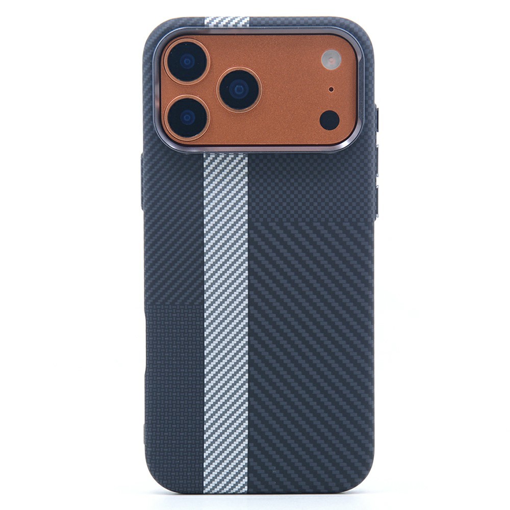 For iPhone 17 Pro Max Magnetic Case Carbon Fiber Texture Water Transfer PC Phone Cover - Titanium Grey Latte Art