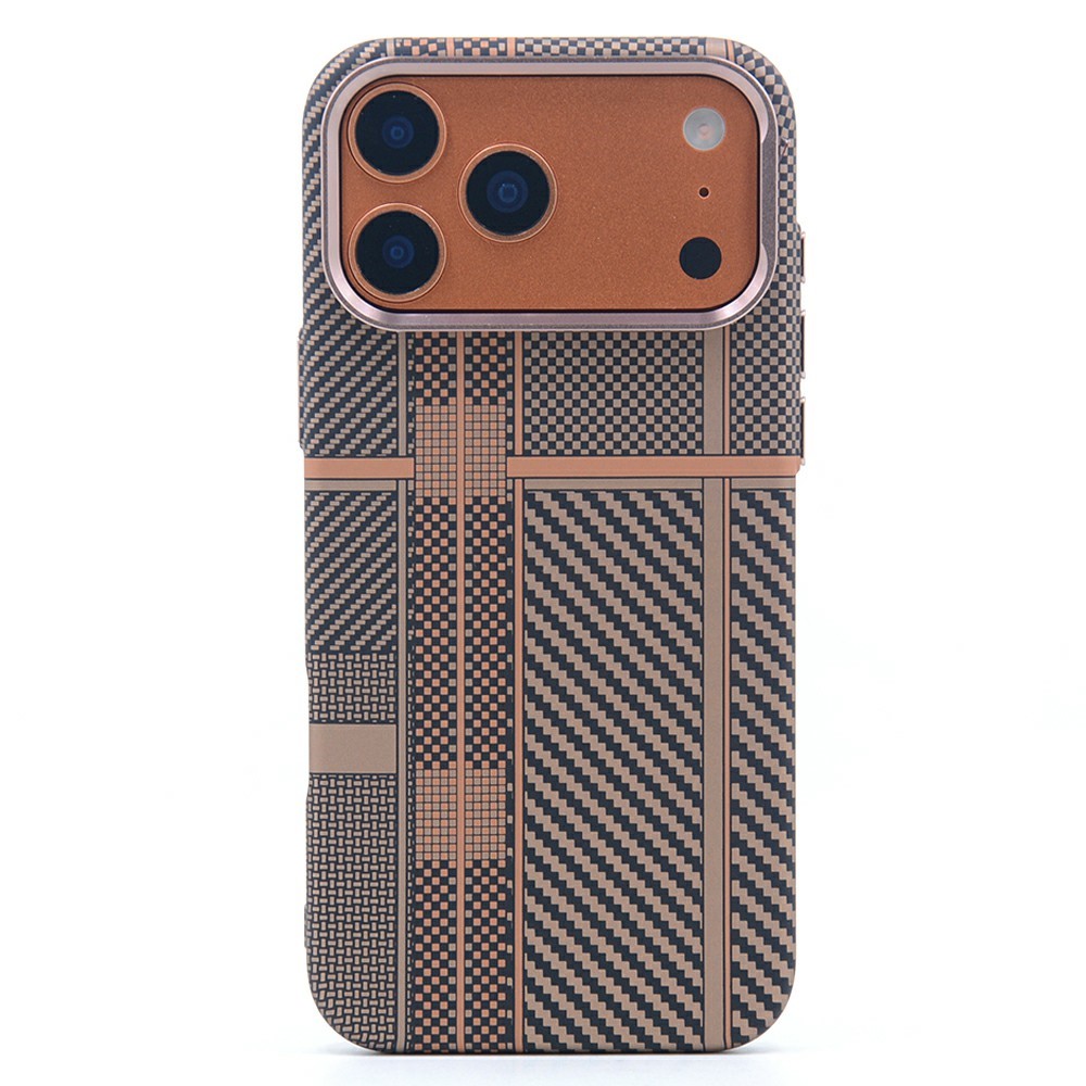 For iPhone 17 Pro Max Magnetic Case Carbon Fiber Texture Water Transfer PC Phone Cover - Golden Space