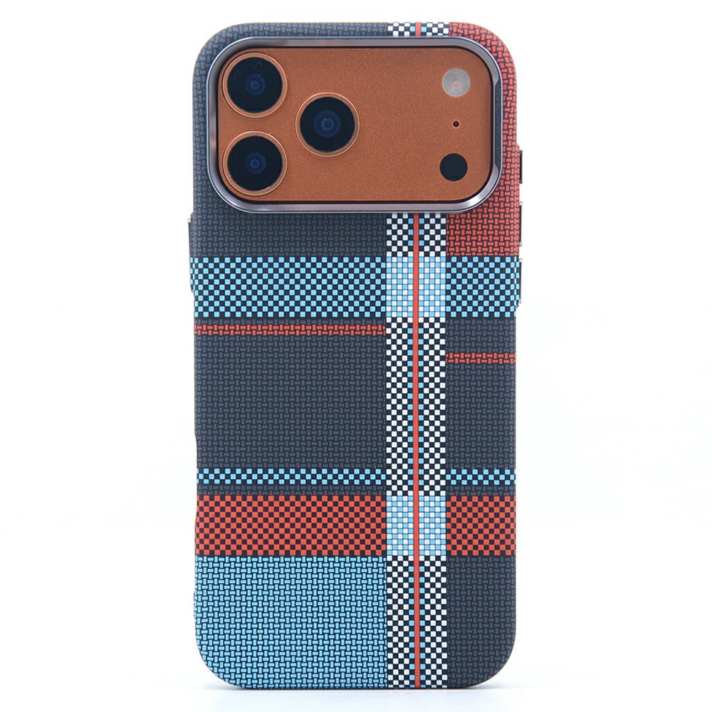For iPhone 17 Pro Max Magnetic Case Carbon Fiber Texture Water Transfer PC Phone Cover - Red Blue
