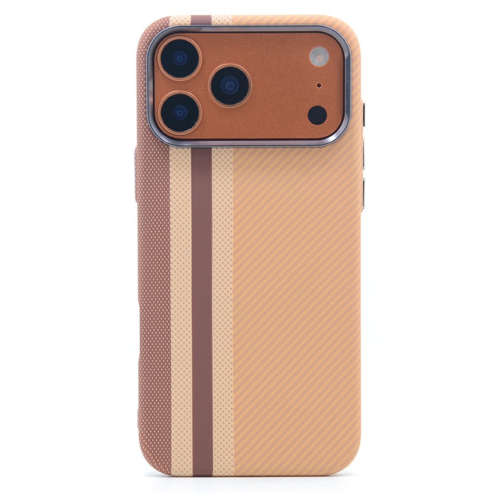 For iPhone 17 Pro Max Magnetic Case Carbon Fiber Texture Water Transfer PC Phone Cover - Khaki Runway