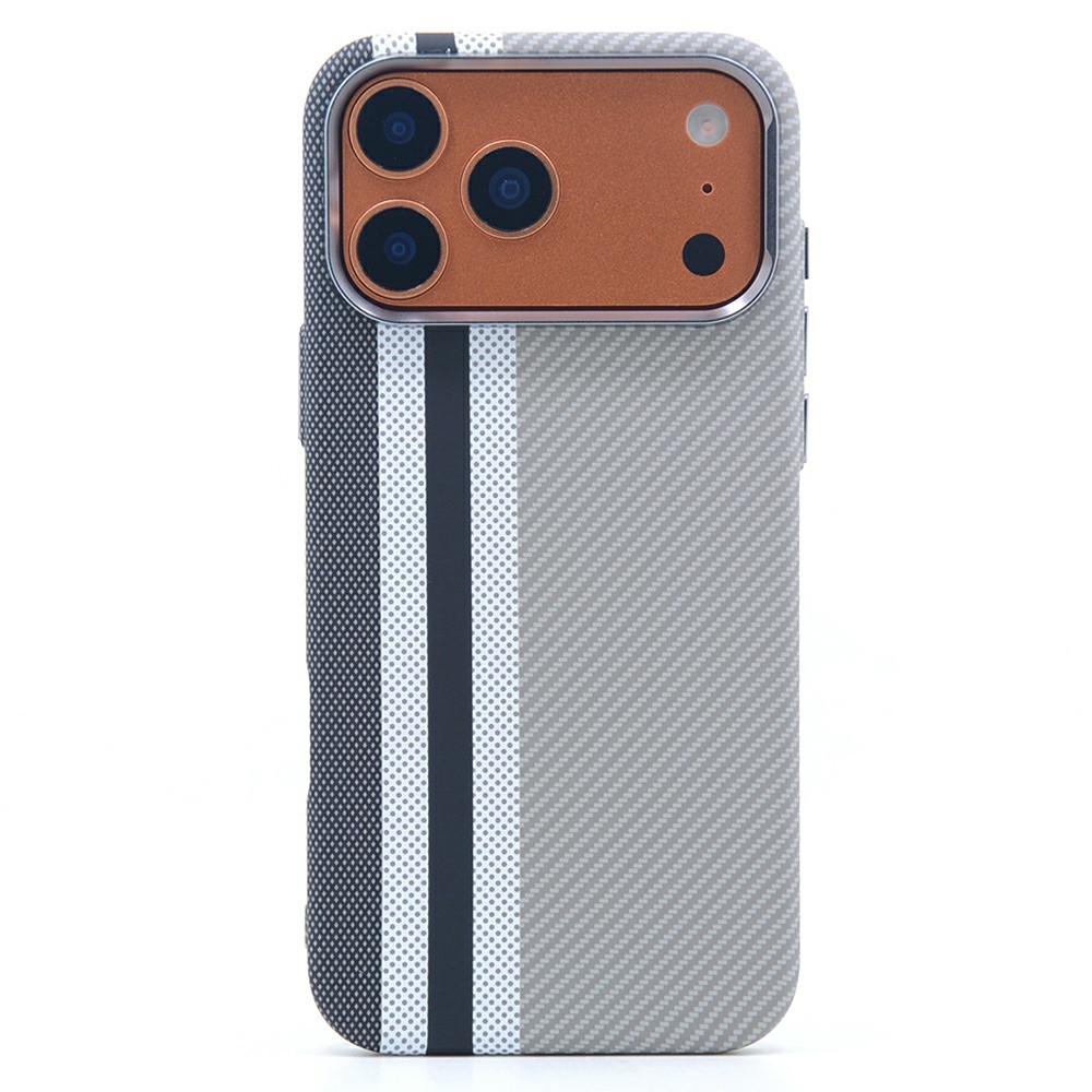 For iPhone 17 Pro Max Magnetic Case Carbon Fiber Texture Water Transfer PC Phone Cover - Grey Runway