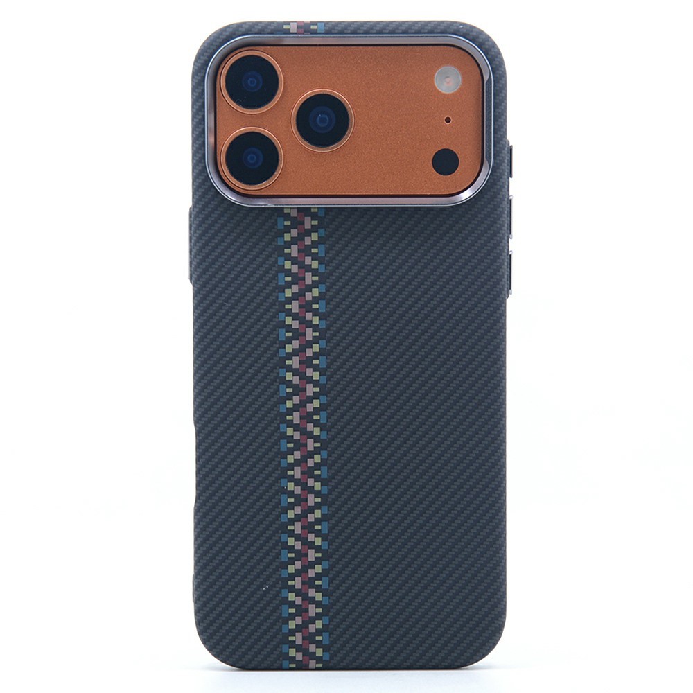For iPhone 17 Pro Max Magnetic Case Carbon Fiber Texture Water Transfer PC Phone Cover - Black Ribbon