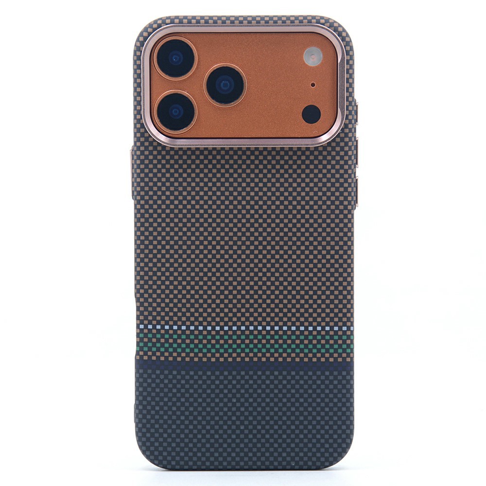 For iPhone 17 Pro Max Magnetic Case Carbon Fiber Texture Water Transfer PC Phone Cover - Meet Gold