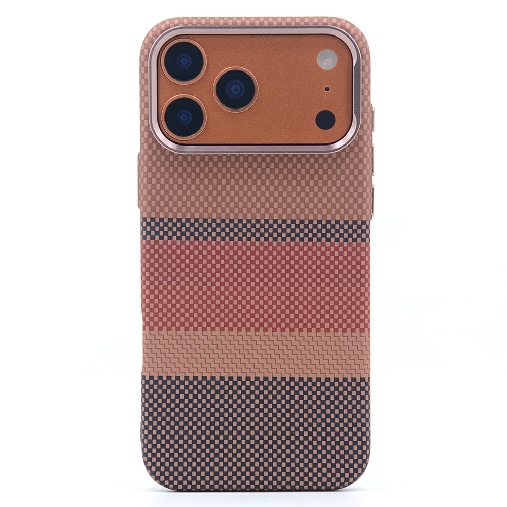 For iPhone 17 Pro Max Magnetic Case Carbon Fiber Texture Water Transfer PC Phone Cover - Carbon Gold