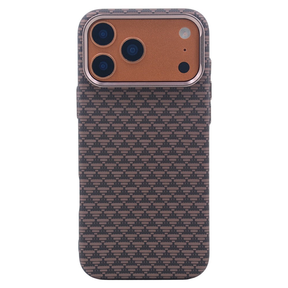 For iPhone 17 Pro Max Magnetic Case Carbon Fiber Texture Water Transfer PC Phone Cover - Brown Source Pattern