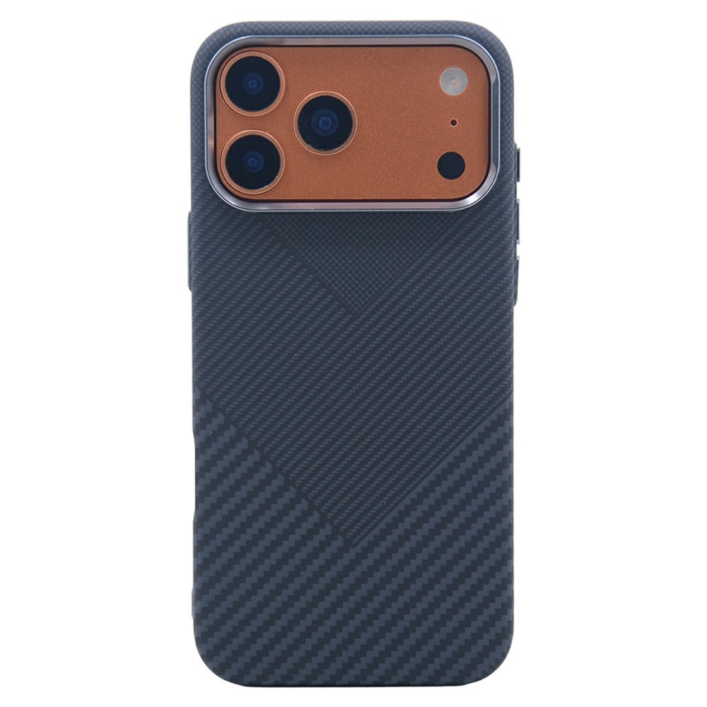 For iPhone 17 Pro Max Magnetic Case Carbon Fiber Texture Water Transfer PC Phone Cover - V-shaped Geometry