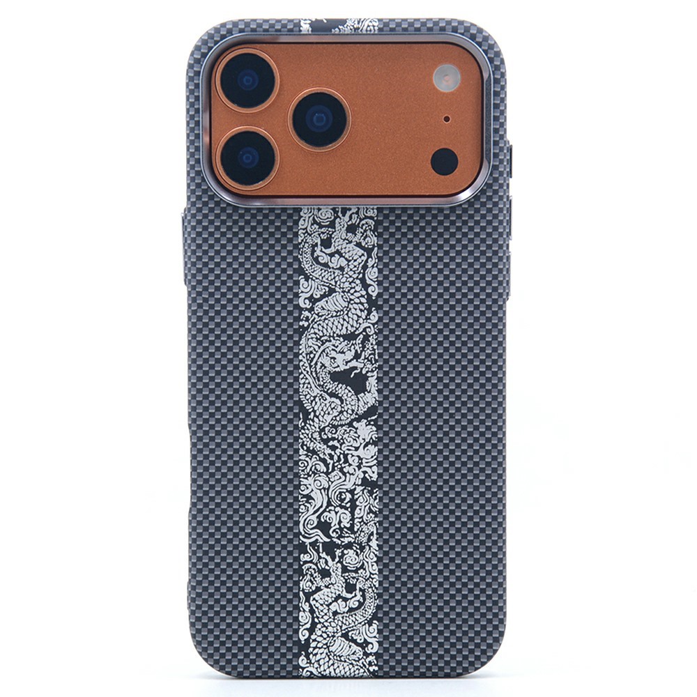 For iPhone 17 Pro Magnetic Case Carbon Fiber Texture Water Transfer PC Phone Cover - Royal Dragon