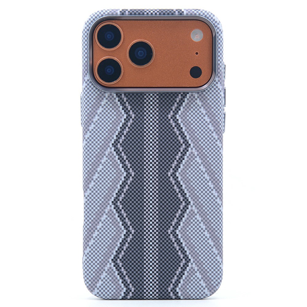 For iPhone 17 Pro Magnetic Case Carbon Fiber Texture Water Transfer PC Phone Cover - Grey Snake