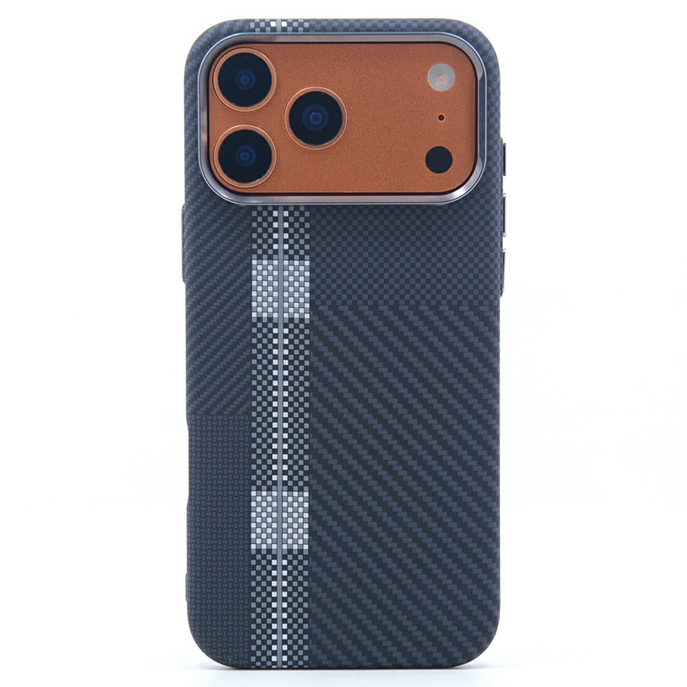 For iPhone 17 Pro Magnetic Case Carbon Fiber Texture Water Transfer PC Phone Cover - Grey Dot Runway