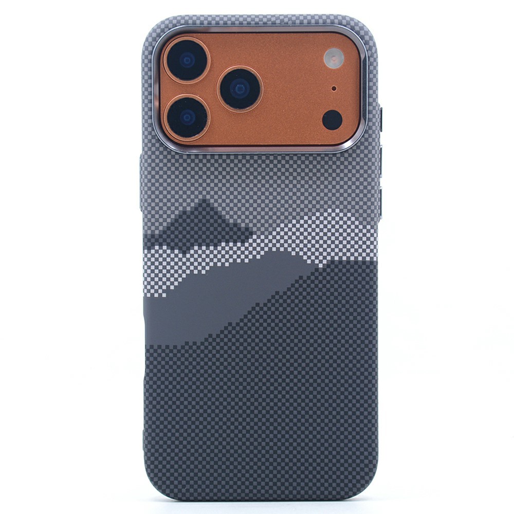 For iPhone 17 Pro Magnetic Case Carbon Fiber Texture Water Transfer PC Phone Cover - Black Mountain