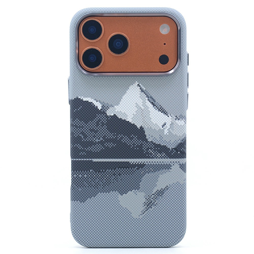For iPhone 17 Pro Magnetic Case Carbon Fiber Texture Water Transfer PC Phone Cover - Snow Mountain