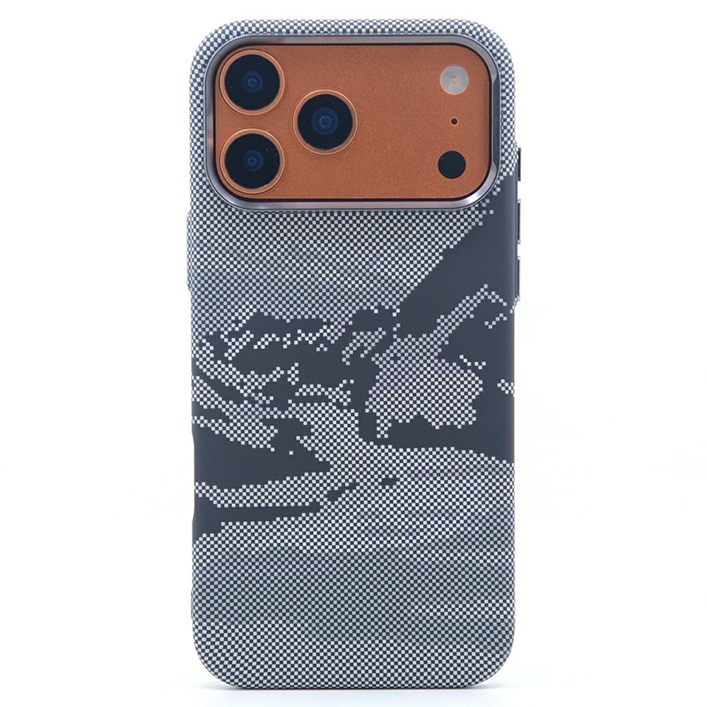 For iPhone 17 Pro Magnetic Case Carbon Fiber Texture Water Transfer PC Phone Cover - Grey Mountain River