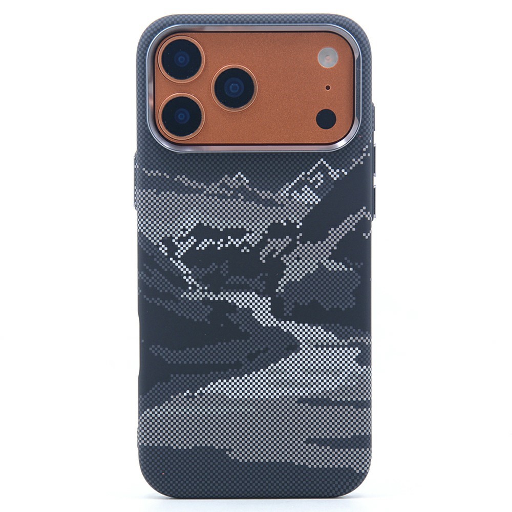 For iPhone 17 Pro Magnetic Case Carbon Fiber Texture Water Transfer PC Phone Cover - Ink Mountain River