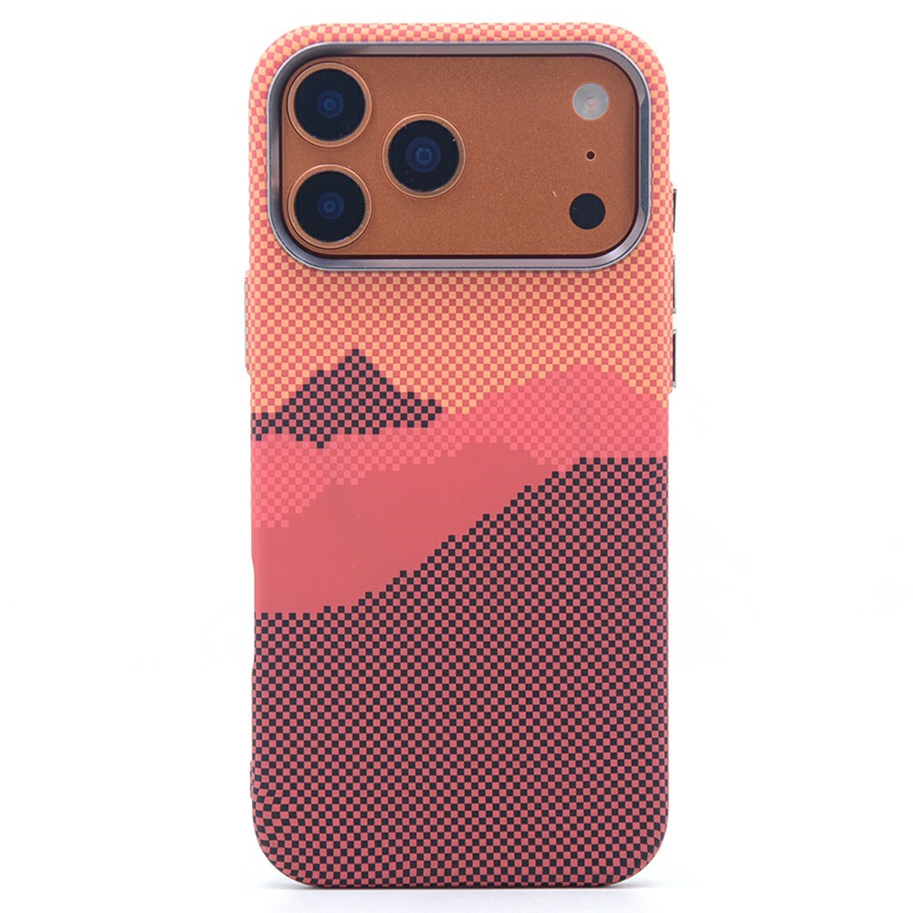 For iPhone 17 Pro Magnetic Case Carbon Fiber Texture Water Transfer PC Phone Cover - Orange Mountain