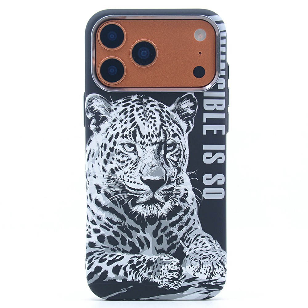 For iPhone 17 Pro Magnetic Case Carbon Fiber Texture Water Transfer PC Phone Cover - Leopard