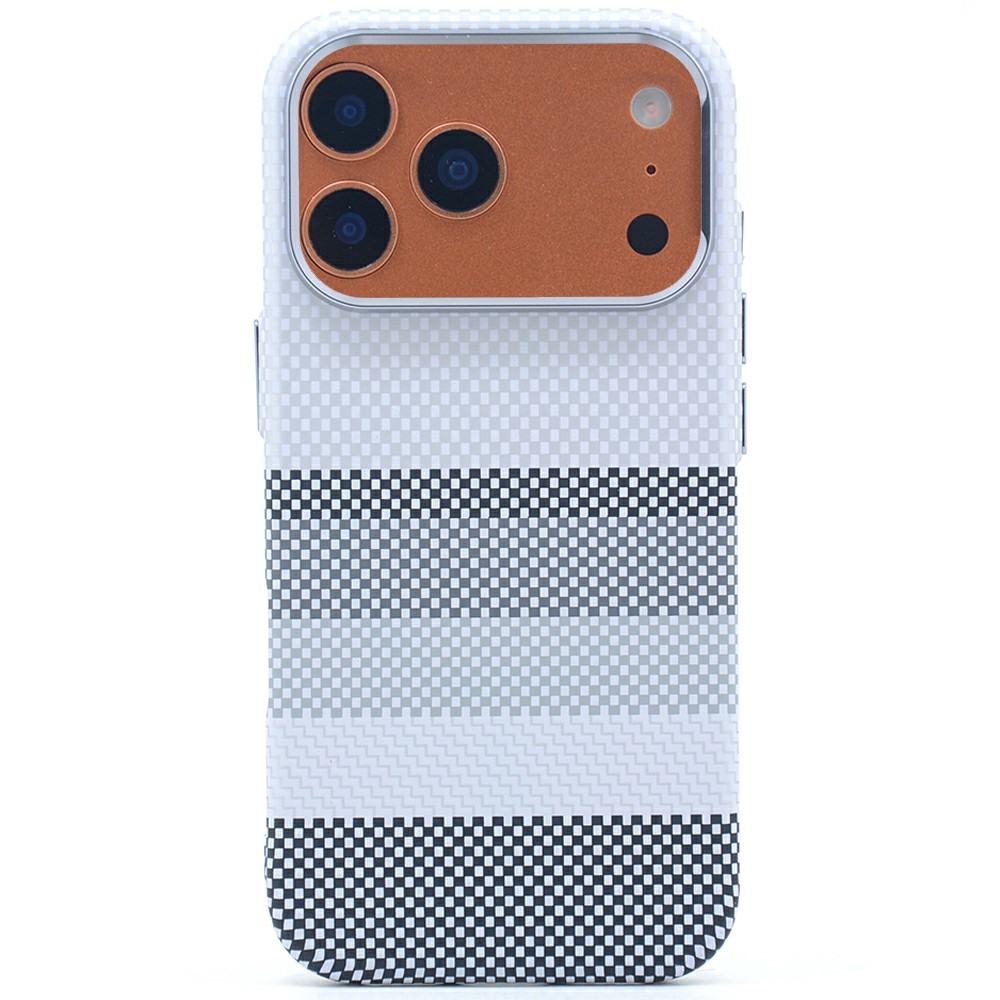 For iPhone 17 Pro Magnetic Case Carbon Fiber Texture Water Transfer PC Phone Cover - Sky Grey
