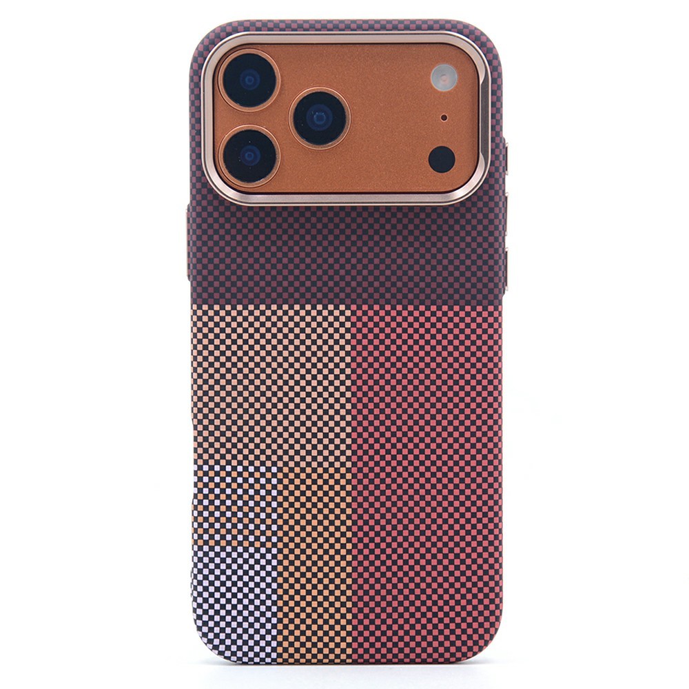 For iPhone 17 Pro Magnetic Case Carbon Fiber Texture Water Transfer PC Phone Cover - Square Red