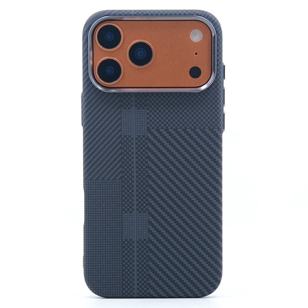 For iPhone 17 Pro Magnetic Case Carbon Fiber Texture Water Transfer PC Phone Cover - Black Grey