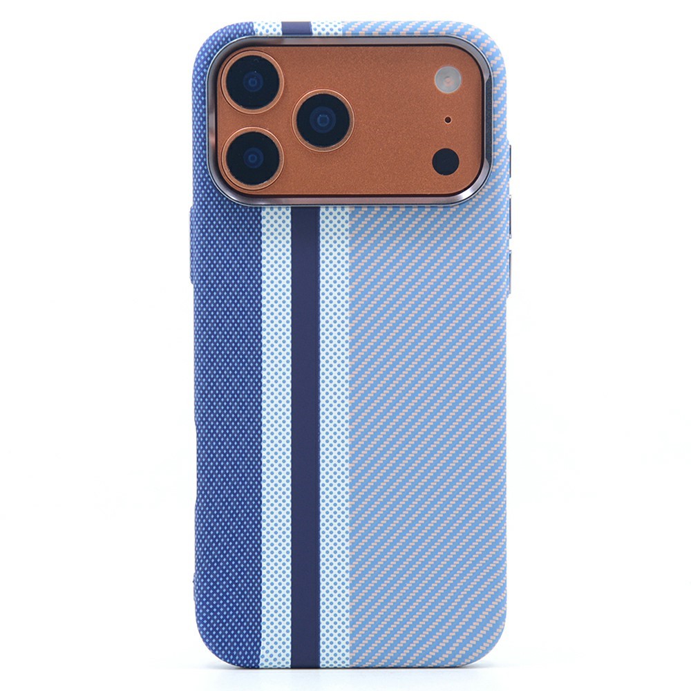 For iPhone 17 Pro Magnetic Case Carbon Fiber Texture Water Transfer PC Phone Cover - Blue Runway
