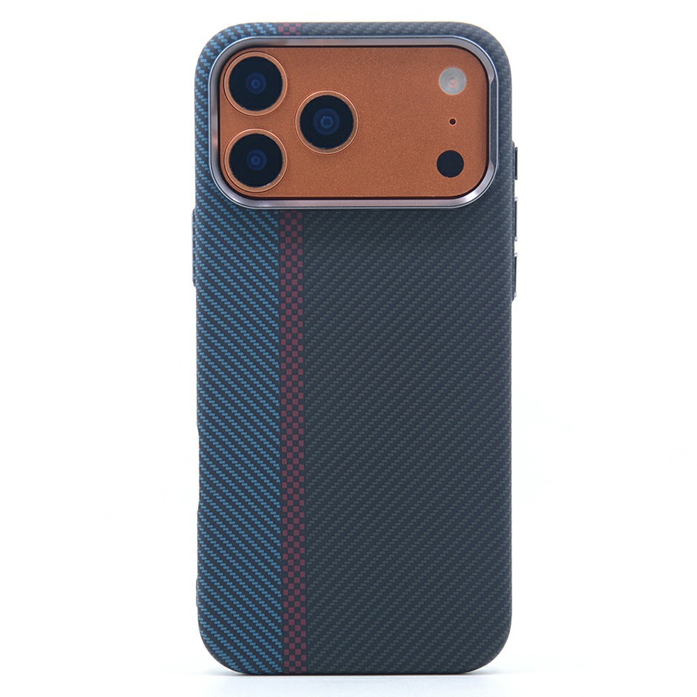 For iPhone 17 Pro Magnetic Case Carbon Fiber Texture Water Transfer PC Phone Cover - Square Blue Black