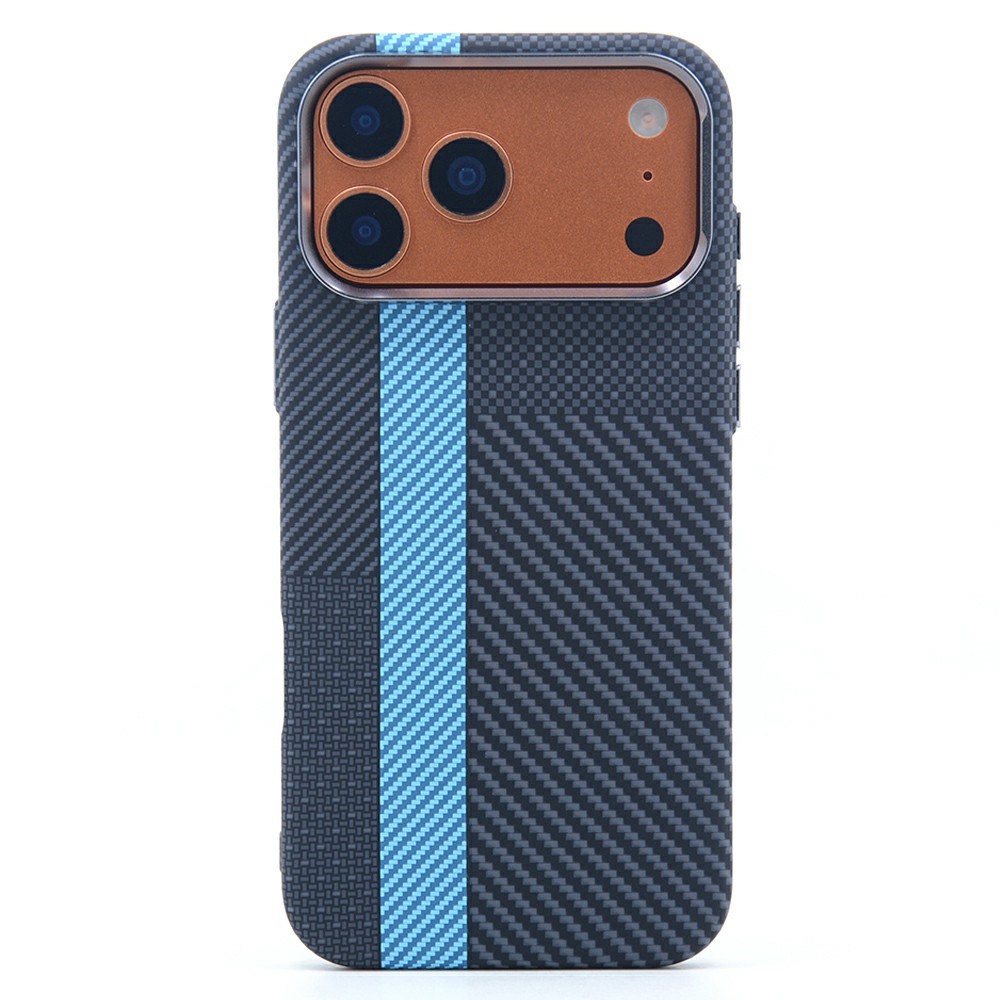 For iPhone 17 Pro Magnetic Case Carbon Fiber Texture Water Transfer PC Phone Cover - Blue Latte Art