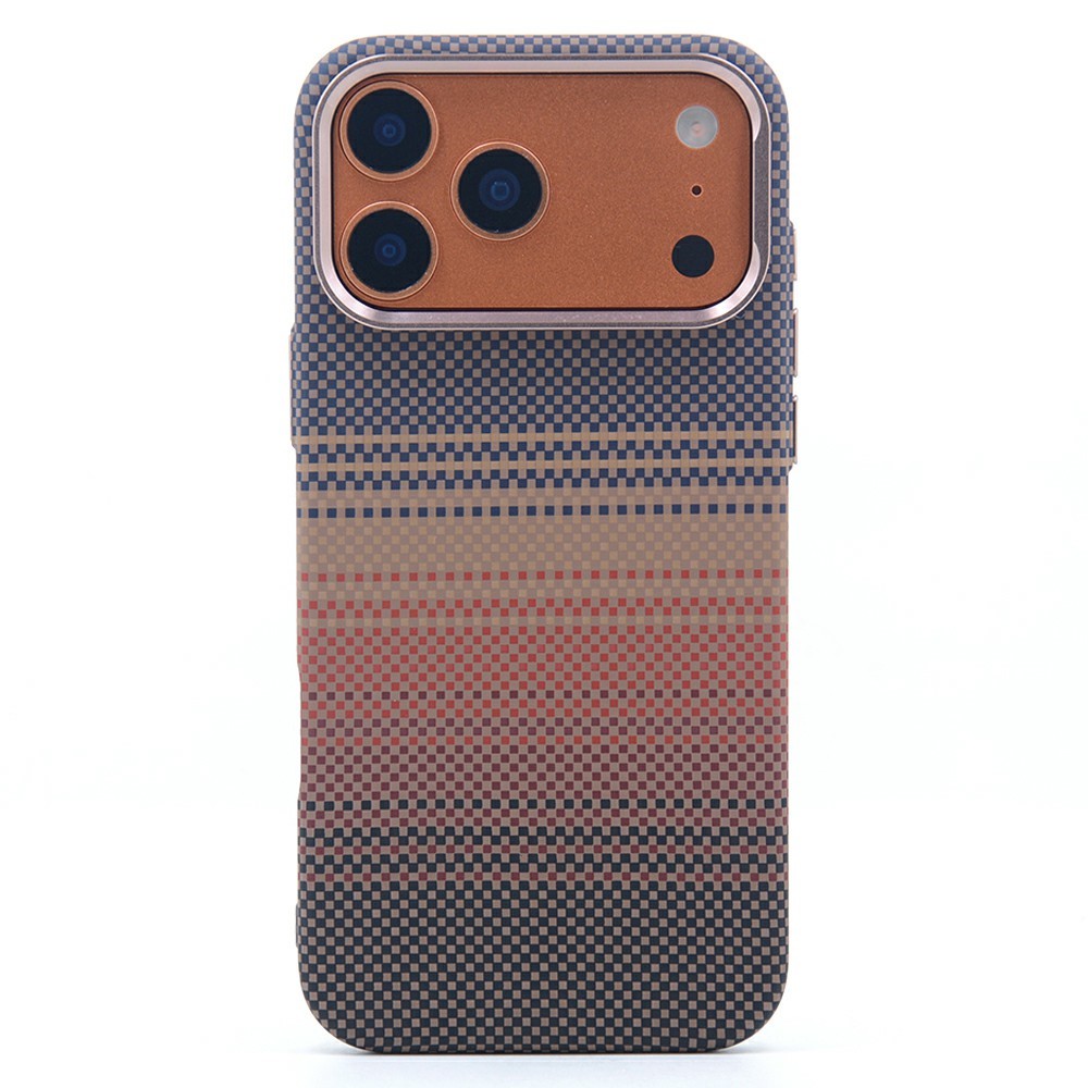 For iPhone 17 Pro Magnetic Case Carbon Fiber Texture Water Transfer PC Phone Cover - Sunset Gold