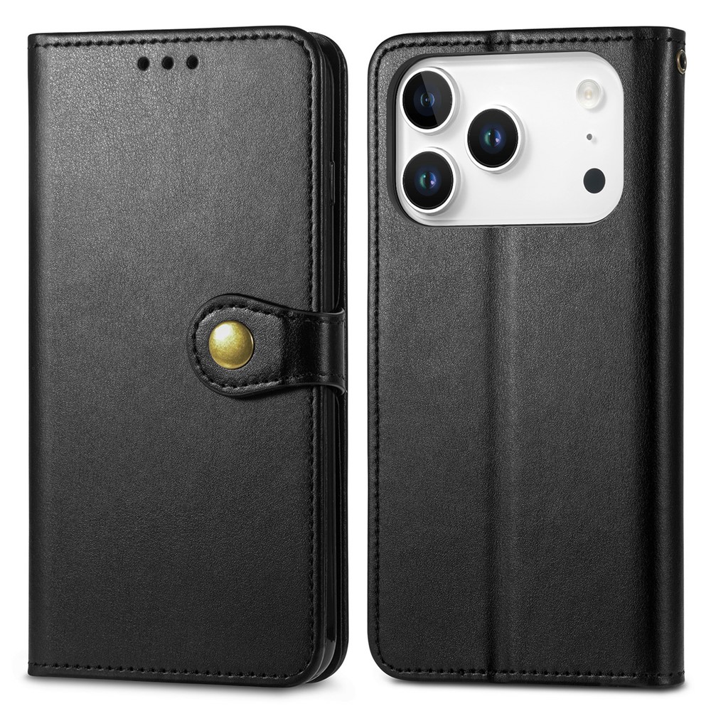 For iPhone 17 Pro Max Case Wallet Stand Leather Phone Cover with Wrist Strap - Black