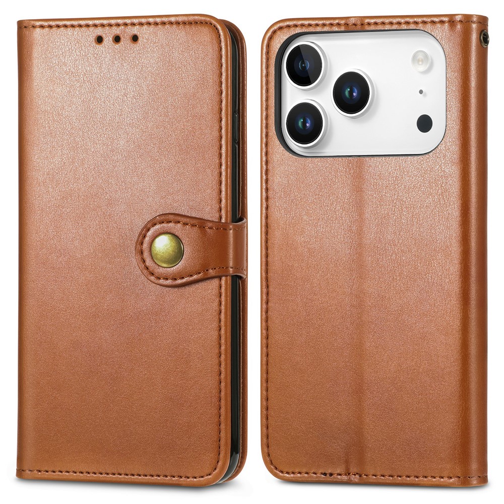 For iPhone 17 Pro Max Case Wallet Stand Leather Phone Cover with Wrist Strap - Brown