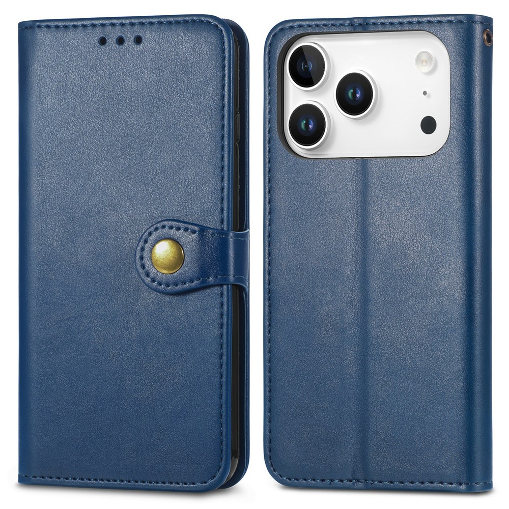 For iPhone 17 Pro Max Case Wallet Stand Leather Phone Cover with Wrist Strap - Blue