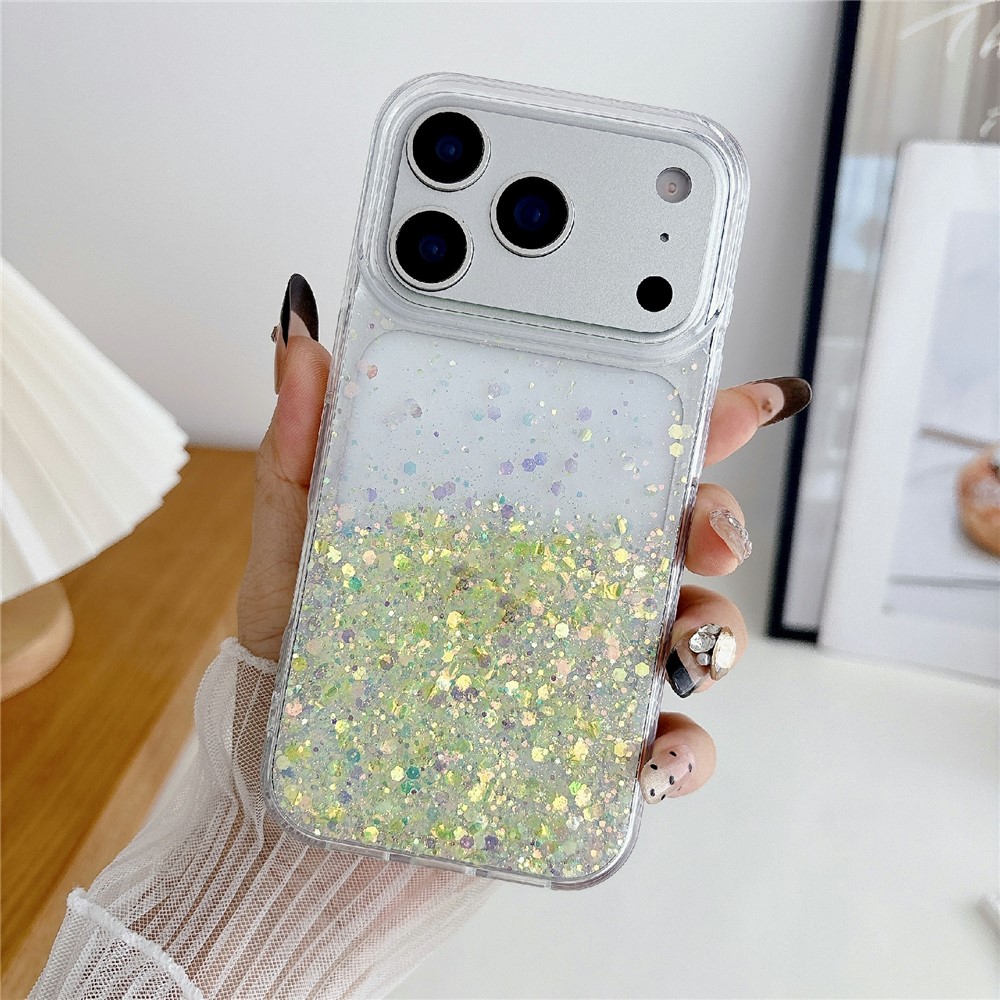 For iPhone 17 Pro Case Sparkle Sequins Luminous Epoxy TPU Phone Cover - Green