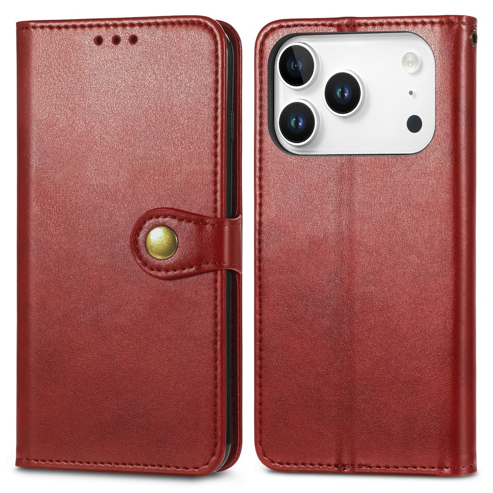 For iPhone 17 Pro Case Wallet Stand Leather Phone Cover with Wrist Strap - Red