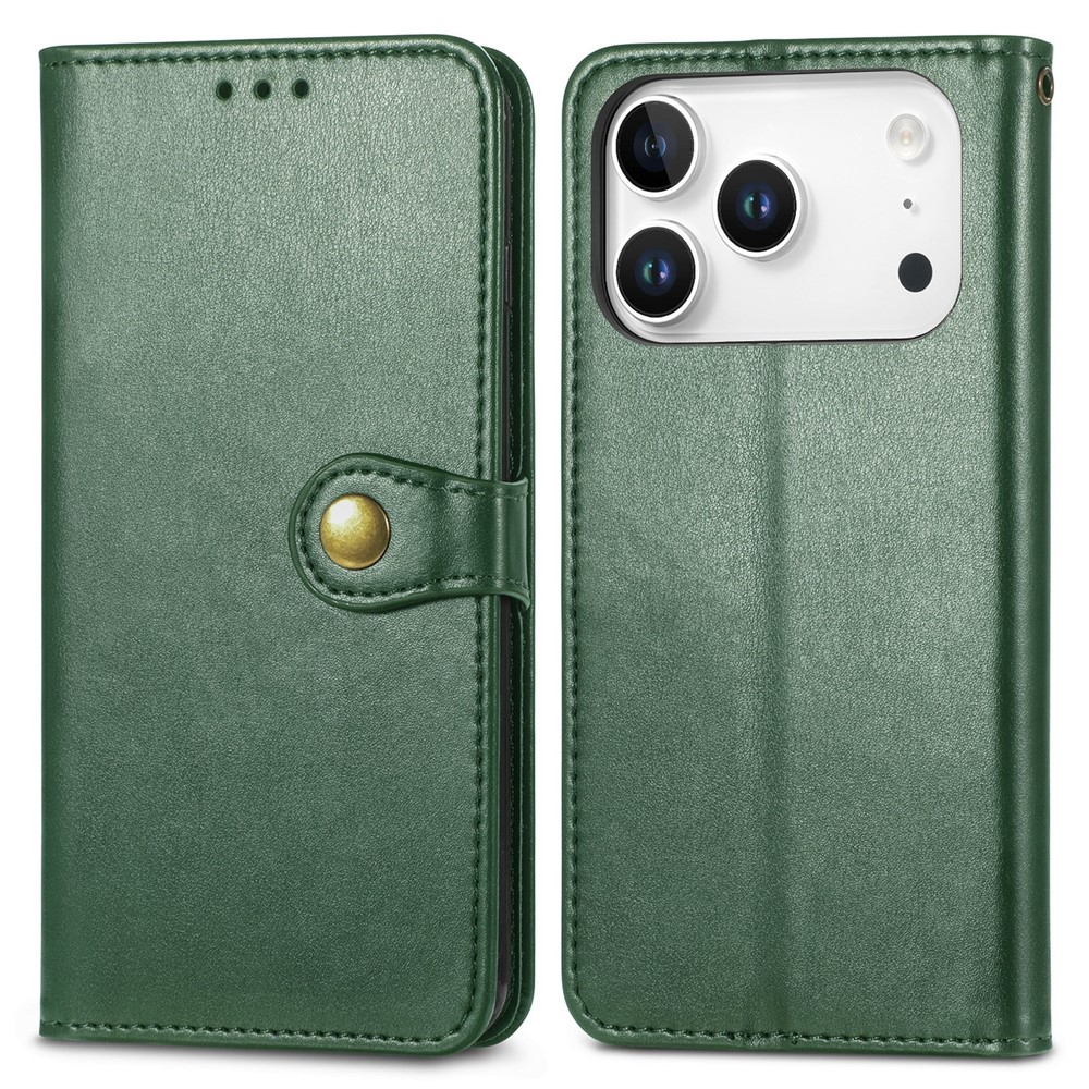 For iPhone 17 Pro Case Wallet Stand Leather Phone Cover with Wrist Strap - Green