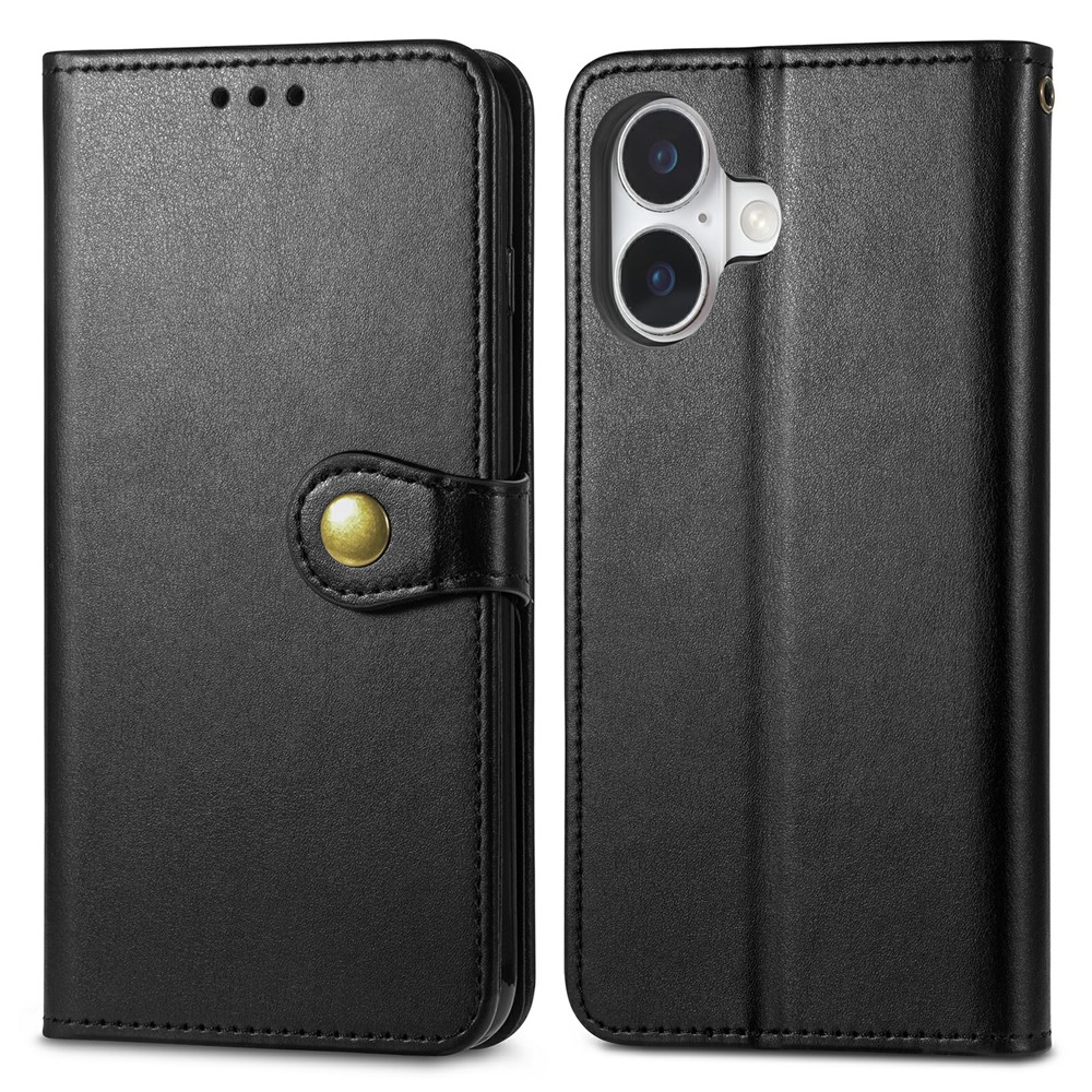 For iPhone 17 Case Wallet Stand Leather Phone Cover with Wrist Strap - Black