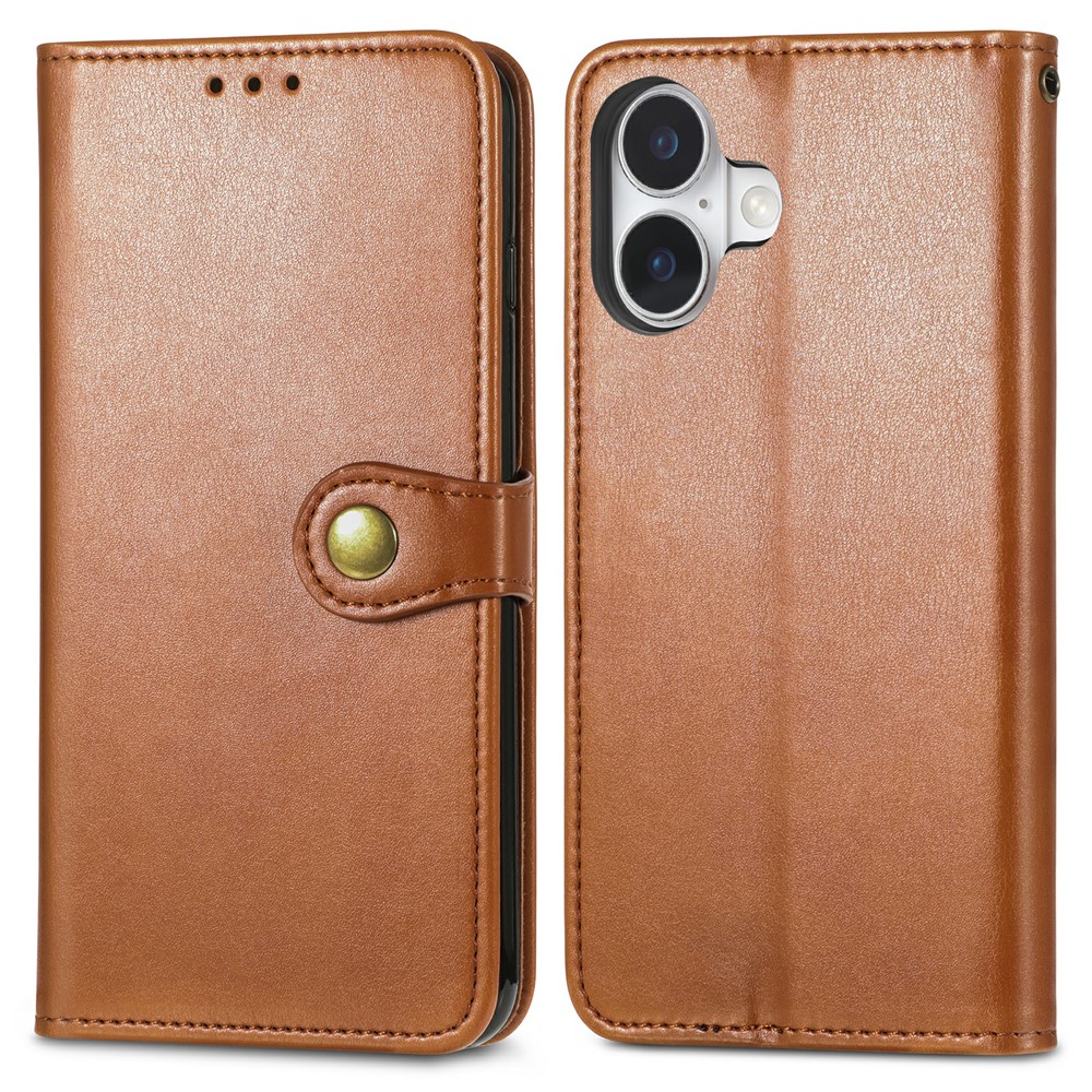 For iPhone 17 Case Wallet Stand Leather Phone Cover with Wrist Strap - Brown