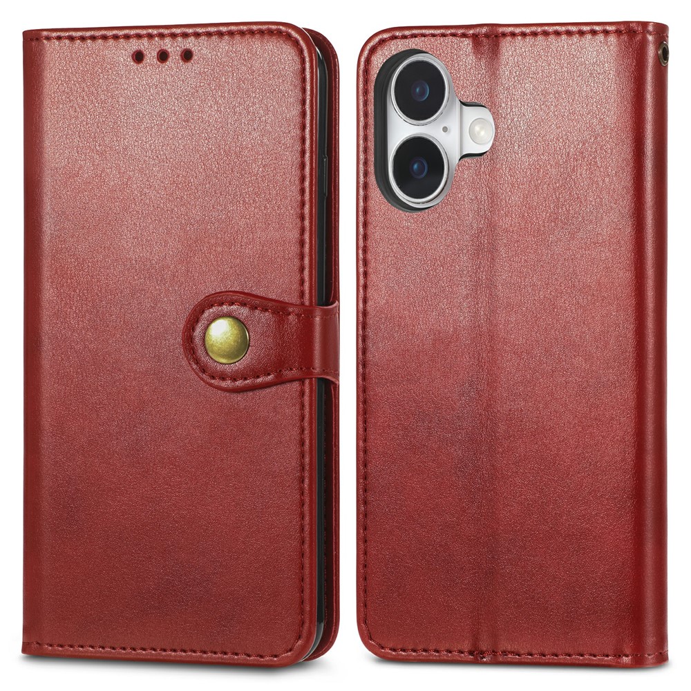 For iPhone 17 Case Wallet Stand Leather Phone Cover with Wrist Strap - Red