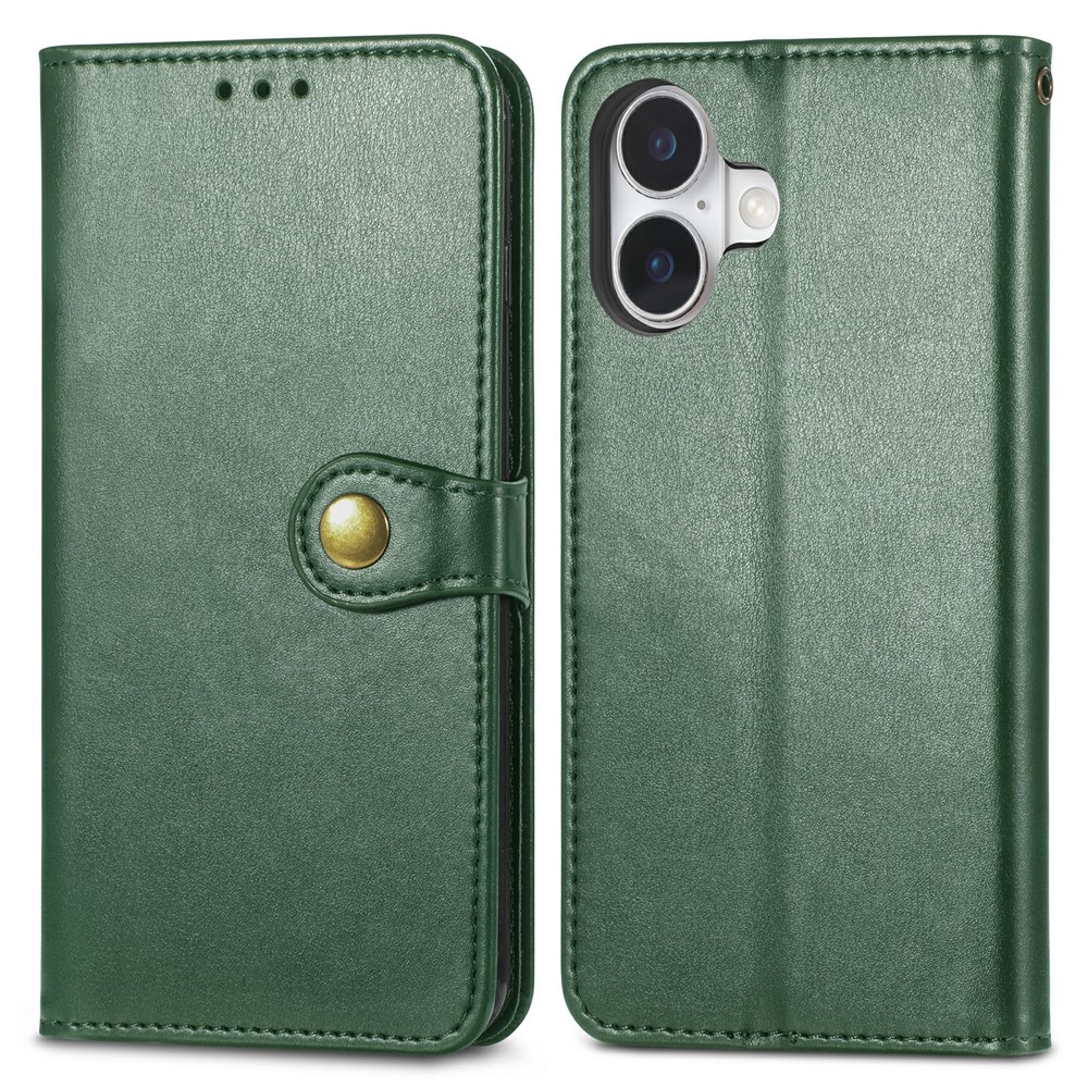 For iPhone 17 Case Wallet Stand Leather Phone Cover with Wrist Strap - Green